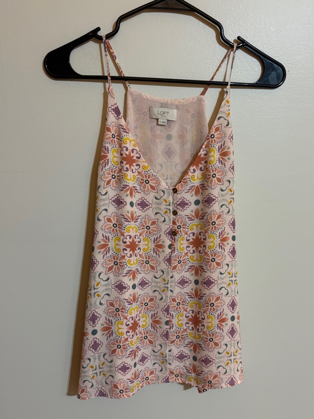 LOFT Pink Floral Button-Front Spaghetti Strap Camisole